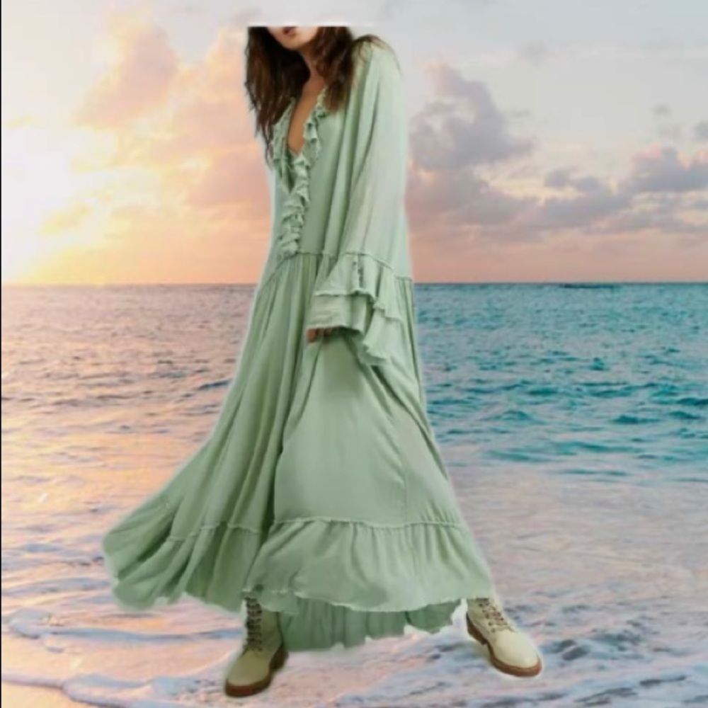 NWOT Free People Sweet Darlin Maxi Green Dress M